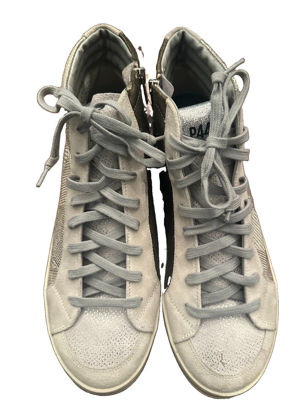 New! P448 Skate Metallic Silver Suede High Top Zip Sneakers EU 42 US 11.5/12